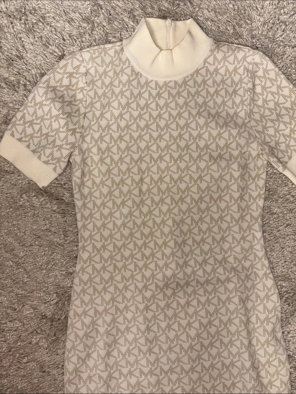Michael Kors Cream & Beige Logo Knit Mini Dress